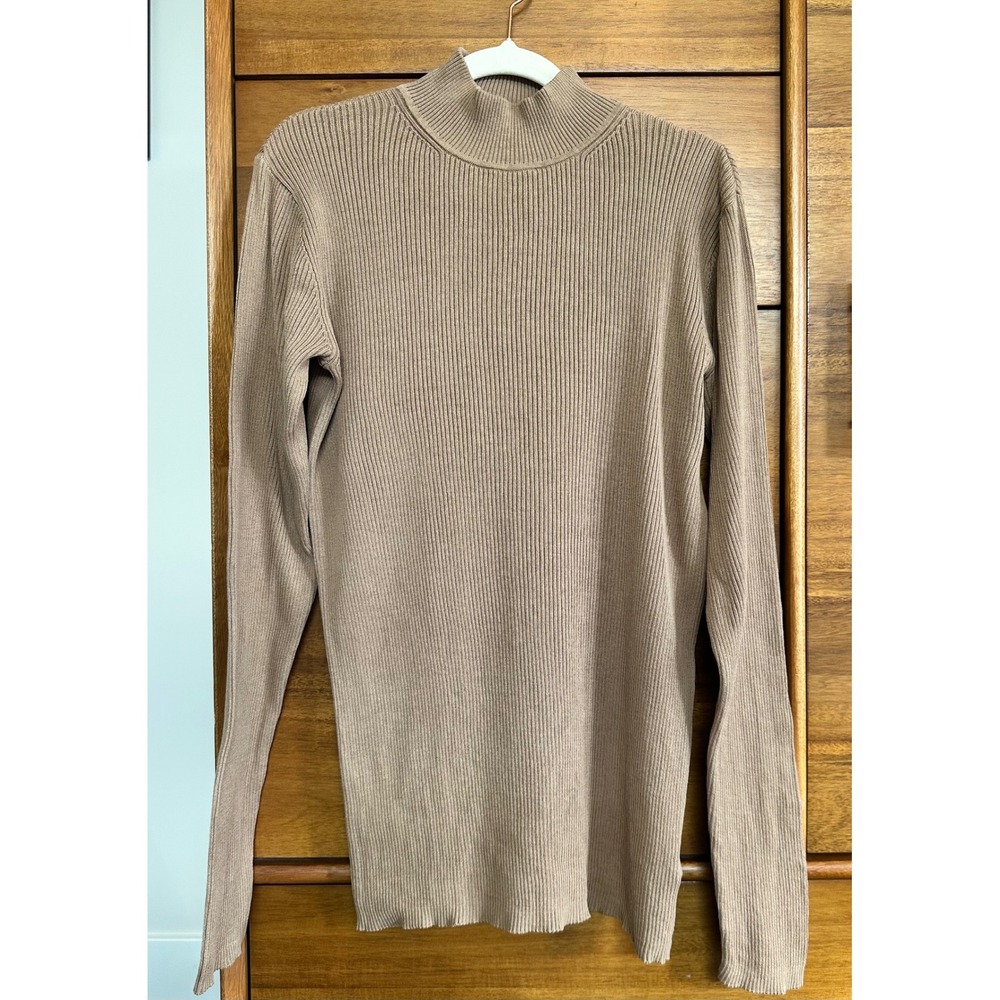 Pendleton Mock Neck Sweater XL Tan Silk Cotton Ribbed Excellent
